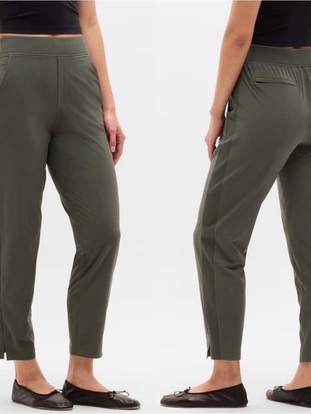 Athleta Brooklyn Ankle Pant Size 12 Olive Green Pull On Stretch Pockets Tapered